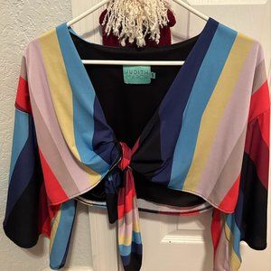 Judith March Tie Front Bold Stripe Crop Top